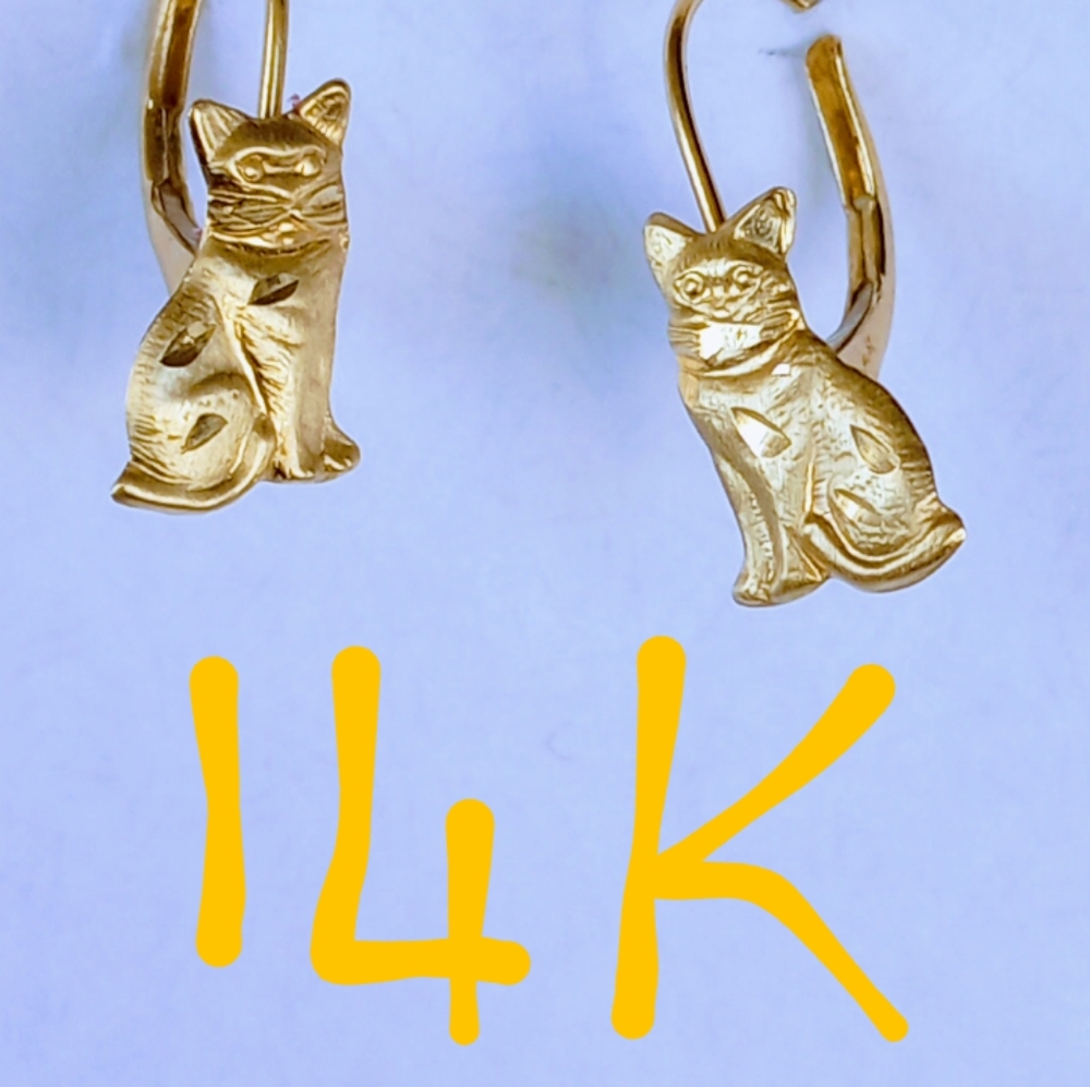 14KT Gold Earrings Kitty Cats